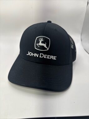 John Deere Tractor Trucker Hat Black Embroidered Snapback Mesh Cap Farming